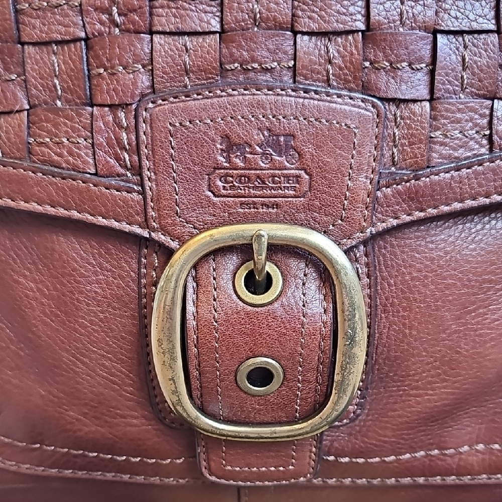 Coach 08 Bleecker Brown Soft Milled Cowhide Woven Pocket Hobo 12378 Tattersall - Picture 10 of 15